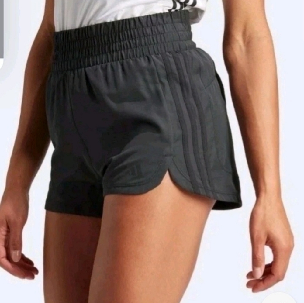 Women XL - Adidas Pacer Training 3-Stripes Woven High-Rise 3" Shorts Black NEW